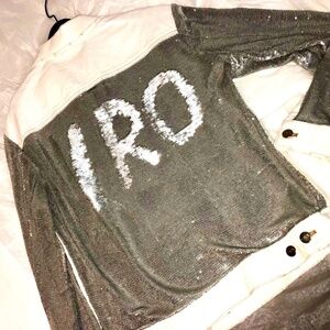 IRO Paris Rare Women's White/Silver Sequinned Nanopo Jean Jacket in Size M-L/38!